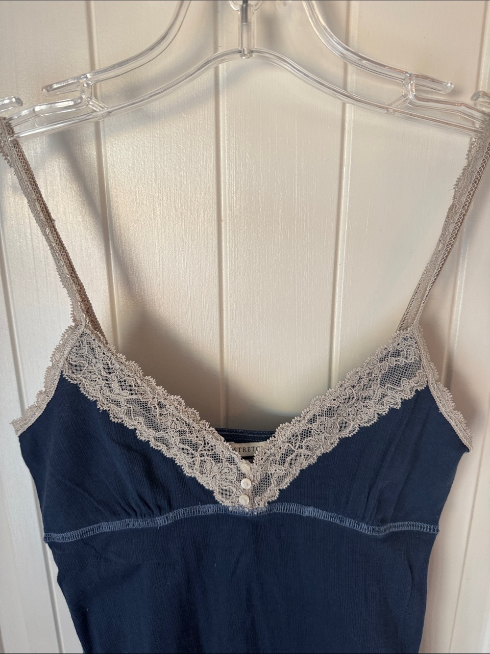 Abercrombie & Fitch Navy Cami / Tank with Cream Lace Trim - Picture 2 of 6